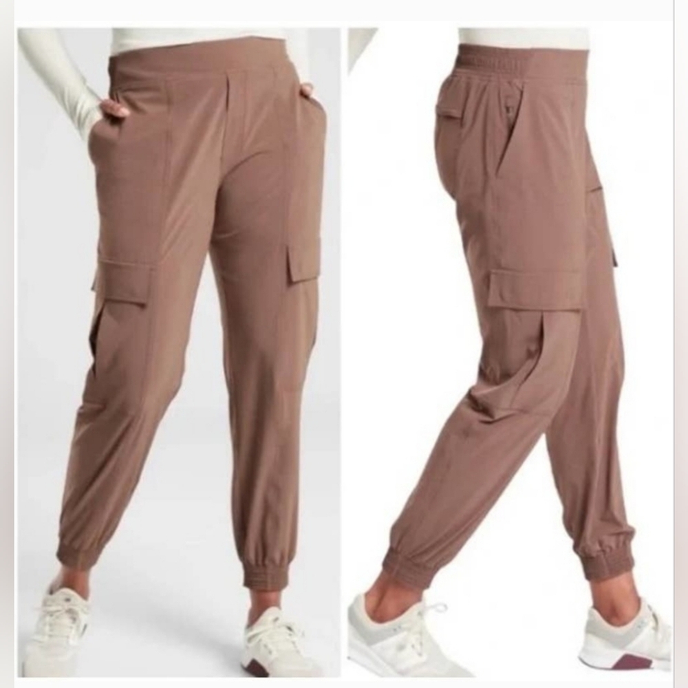 Athleta Chelsea Utility Jogger Pants Mineral Brown Cargo Pockets Stretch Size 0